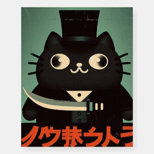 Retro Vintage Black Cat with Suit and Knife Japan Foam Board
