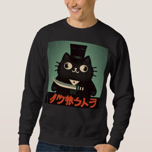 Retro Vintage Black Cat with Suit and Knife Japan Sweatshirt