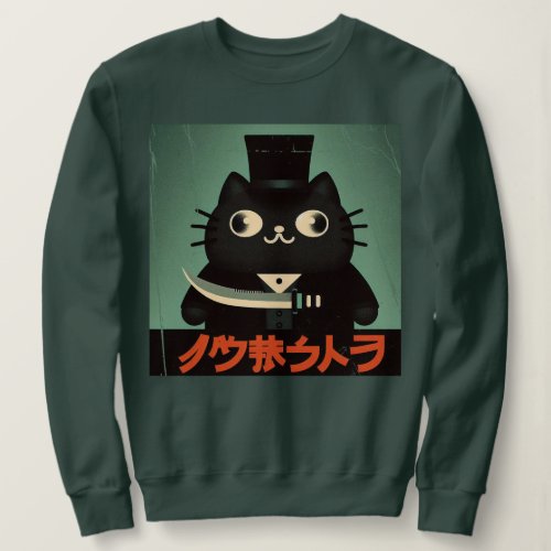 Retro Vintage Black Cat with Suit and Knife Japan Sweatshirt