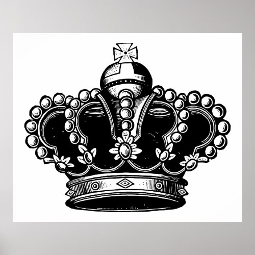 Retro Vintage Black  White Beautiful Royal Crown Poster
