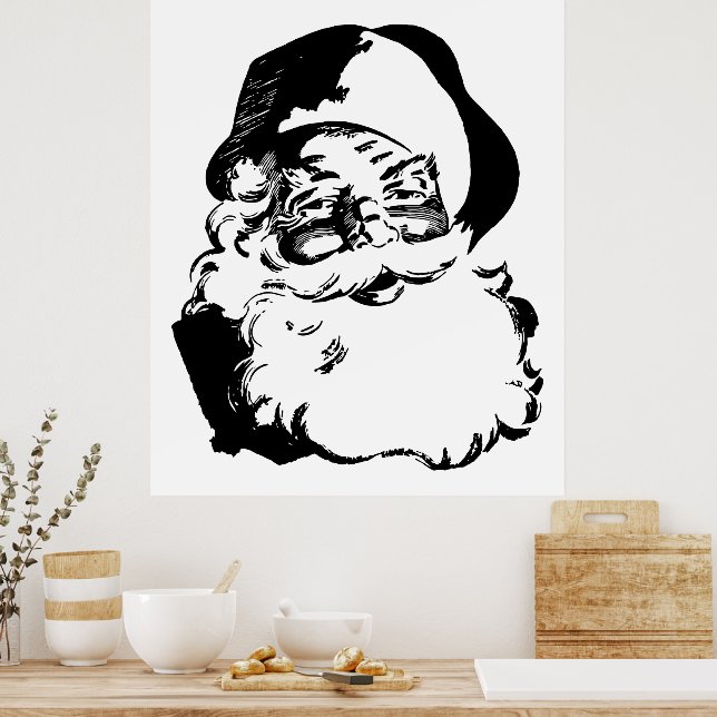 Retro Vintage Black & White Christmas Santa Claus Poster | Zazzle