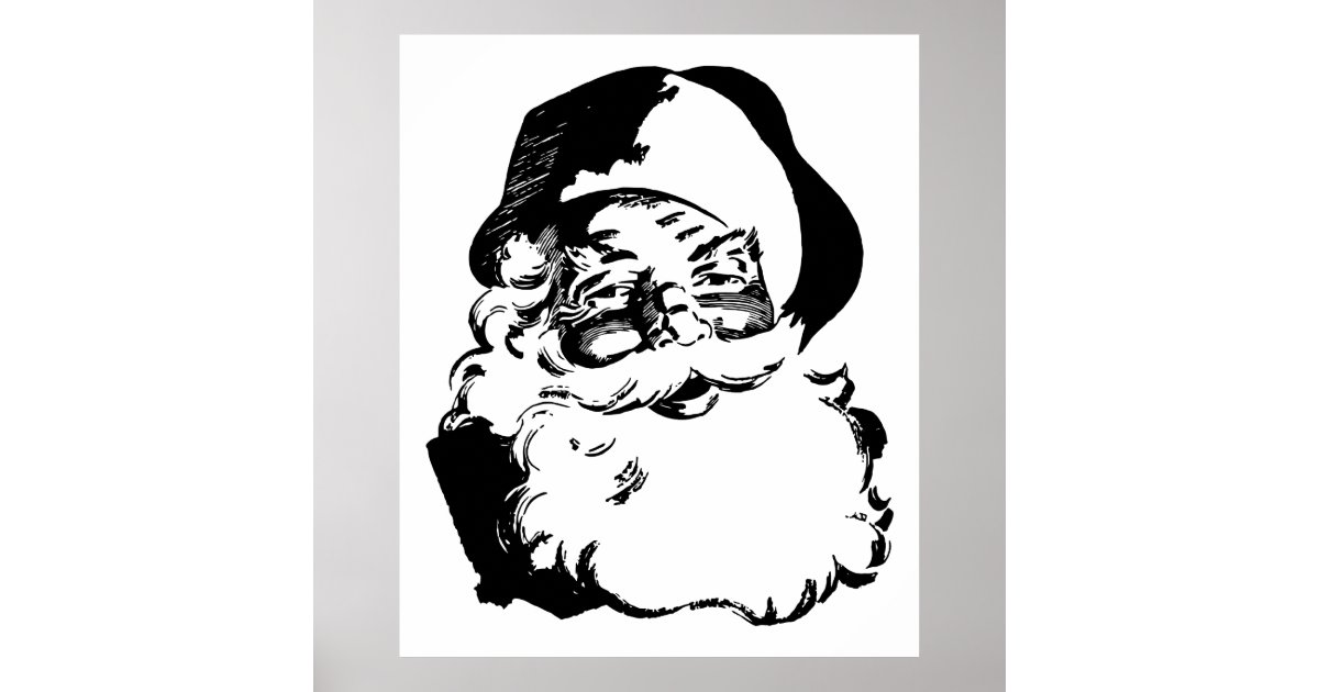 Retro Vintage Black White Christmas Santa Claus Poster Zazzle Com