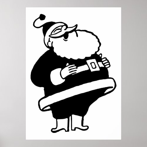 Retro Vintage Black  White Christmas Santa Claus Poster