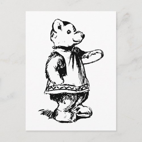 Retro Vintage Black  White Cute Teddy Bear Postcard