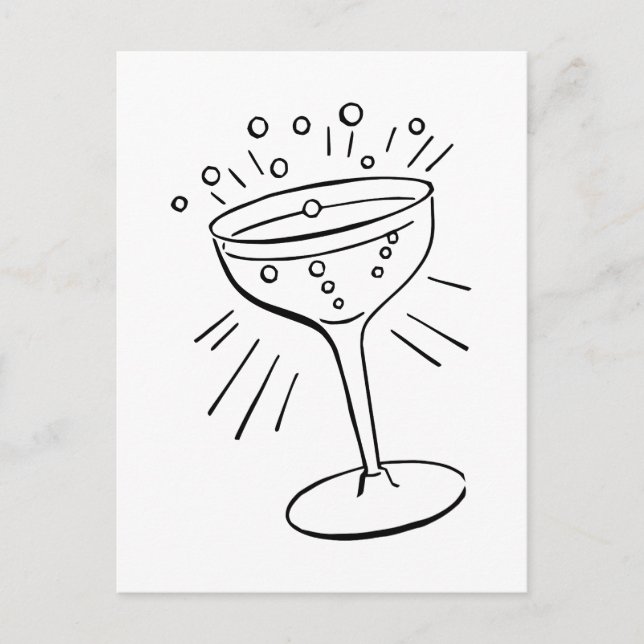 Retro Vintage Black & White Glass of Champagne Postcard (Front)