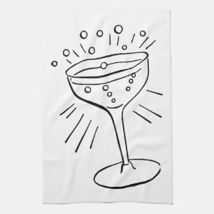 Retro Vintage Black & White Glass of Champagne Towel