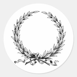 Retro Vintage Black & White Laurel Wreath Classic Round Sticker