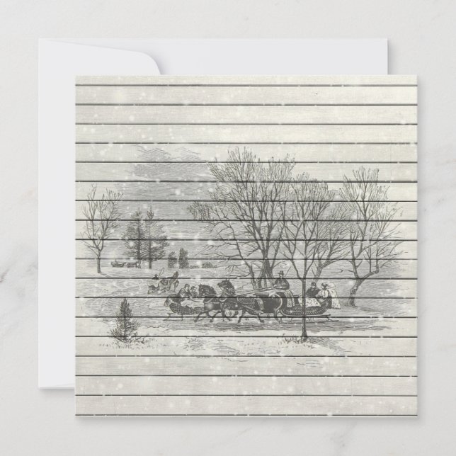 Retro | Vintage Black White Winter Scenery Holiday Card (Front)