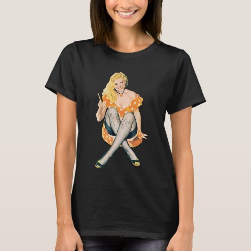 Retro Vintage Blonde Pinup Girl with Polka Dots   T_Shirt
