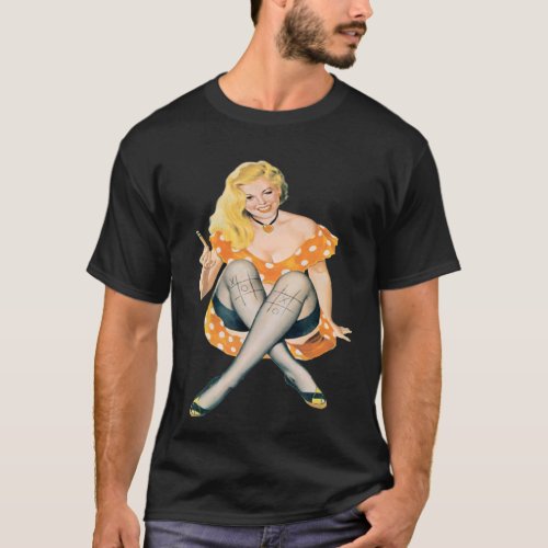 Retro Vintage Blonde Pinup Girl with Polka Dots   T_Shirt