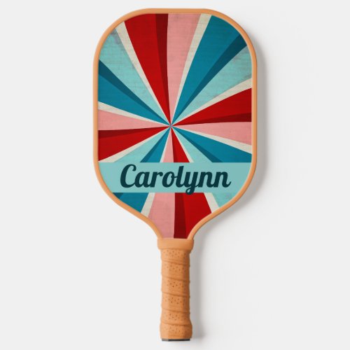 Retro Vintage Blue and Red Personalized Name Pickleball Paddle