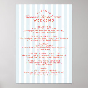 Retro Vintage Blue Bachelorette Weekend Itinerary Poster