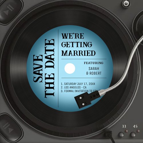 Retro Vintage Blue Vignette Vinyl Record Wedding Save The Date