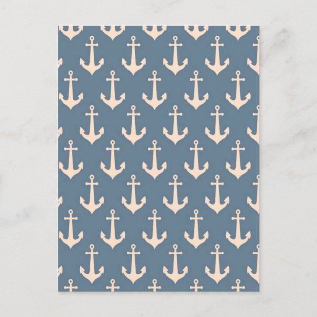 Retro Vintage Blue White Anchor Pattern Postcard (Front)