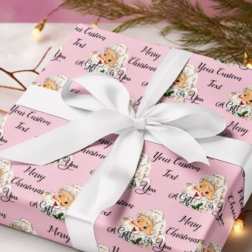 Retro Vintage Blush Pink Santa Claus Christmas Wrapping Paper