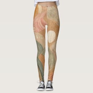 Retro Vintage Bohemian Earthy Abstract Design Leggings
