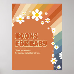 Retro Vintage Books For Baby Rainbow Daisy Poster