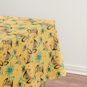 Retro Vintage Boomerang Sputnik Yellow Black Tablecloth