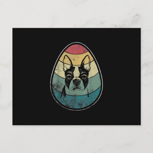 Retro Vintage Boston Terrier Dog Egg Happy Easter Announcement Postcard