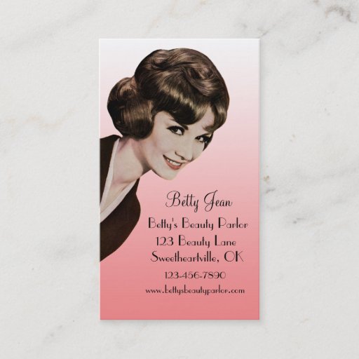 Customizable Retro Vintage Bouffant Pink Hairstylist Card Business Card Template