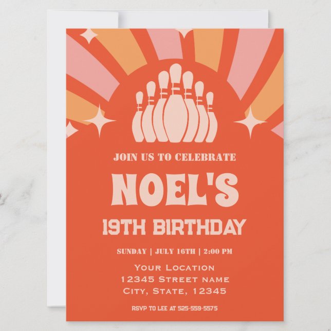 Retro Vintage Bowling Birthday Invitation (Front)