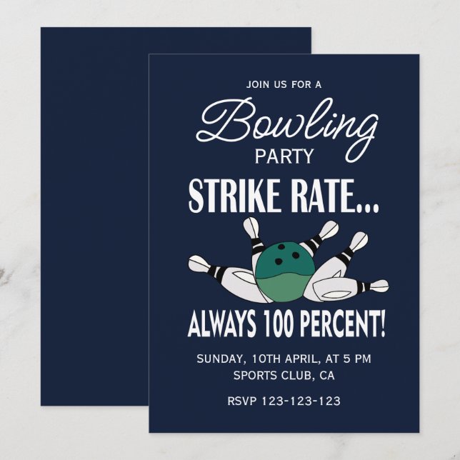 Retro Vintage Bowling Birthday Party Invitation (Front/Back)