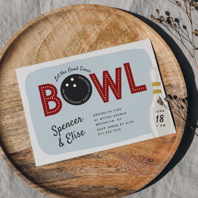 Retro Vintage Bowling Theme Anniversary Party Foil Invitation (Creator Uploaded)
