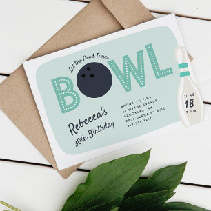 Retro Vintage Bowling Theme Birthday Party Invitation