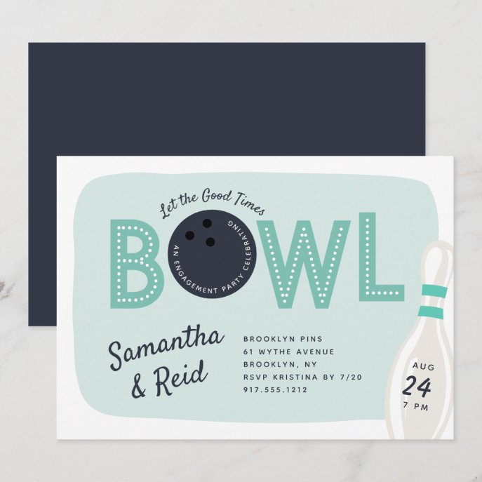 Retro Vintage Bowling Theme Engagement Party                    Invitation