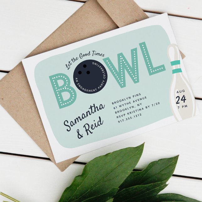 Retro Vintage Bowling Theme Engagement Party Invitation (Creator Uploaded)