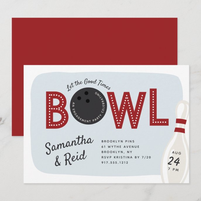 Retro Vintage Bowling Theme Engagement Party                    Invitation