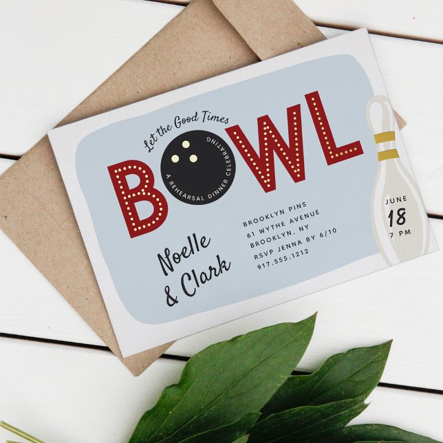 Retro Vintage Bowling Theme Rehearsal Dinner Foil Invitation (Creator Uploaded)