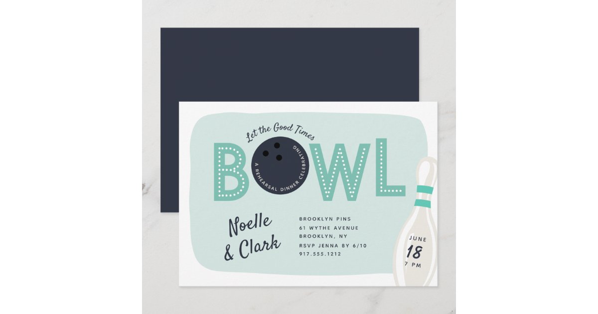 Retro Vintage Bowling Theme Rehearsal Dinner Invitation