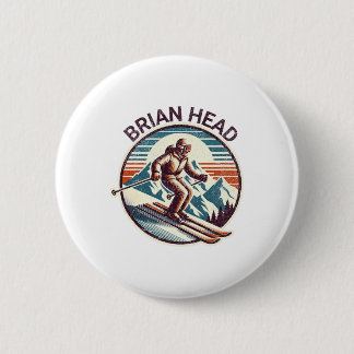 Retro Vintage Brian Head Utah Ski Resort Winter Sk Button