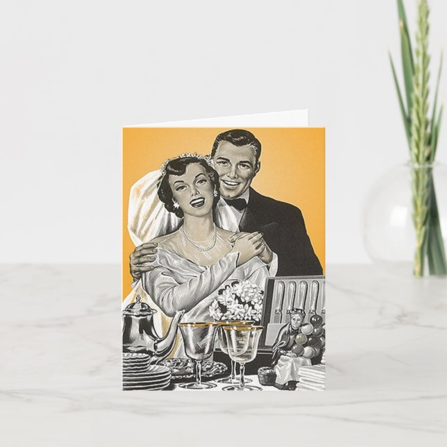 Retro Vintage Bride & Groom Gifts Thank You Cards (Front)