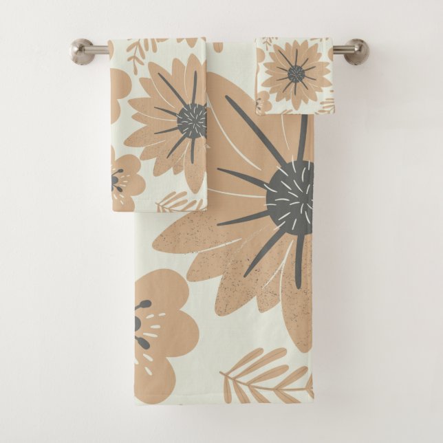 Retro Vintage Brown Floral  Bath Towel Set (Insitu)