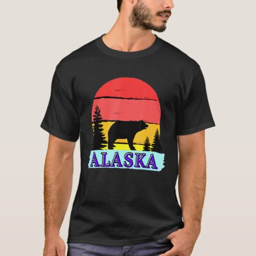 Retro Vintage Brown Grizzly Bear Alaska State Fore T_Shirt