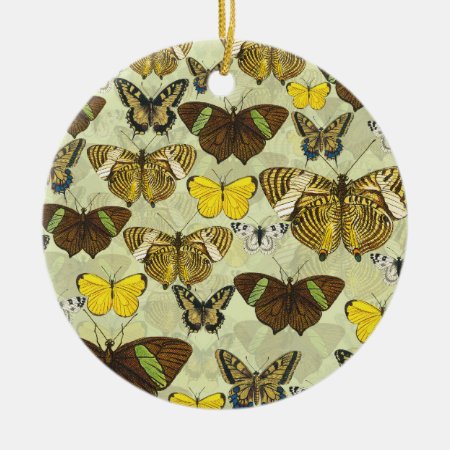Retro Vintage Butterflies Pattern Ceramic Ornament