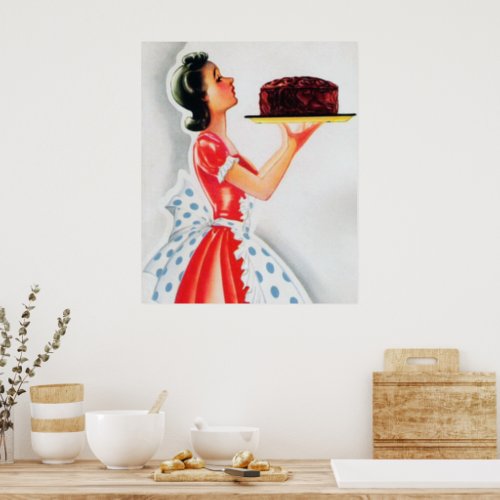 Retro vintage cake lady decor poster