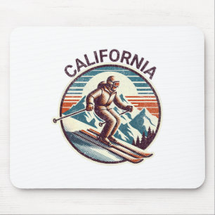 Retro Vintage California Ski Resort Winter Skiing Mouse Pad