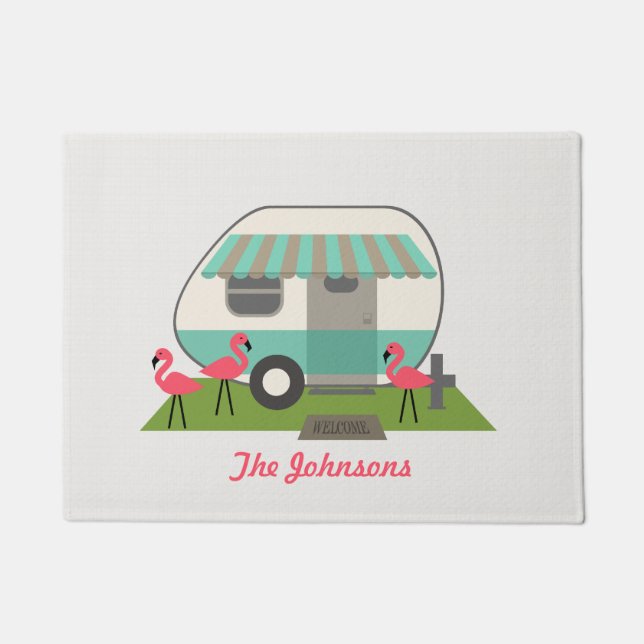 Retro Vintage Camper Trailer Personalized Doormat (Front)