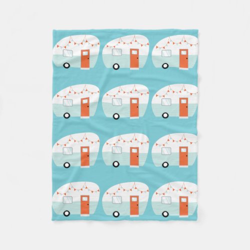 Retro Vintage Campers Trailers Fleece Blanket