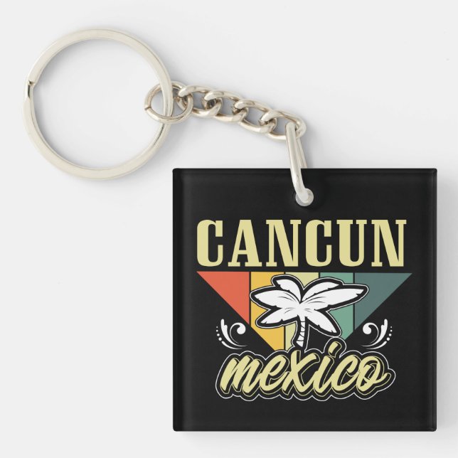 Retro Vintage Cancun Mexico Keychain (Front)