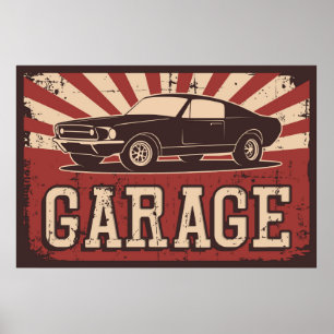 retro vintage car garage poster
