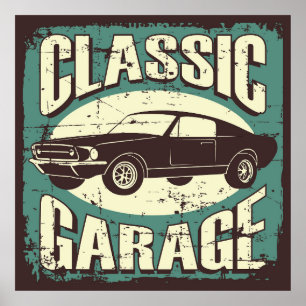 retro vintage car garage poster