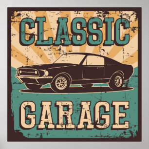 retro vintage car garage poster