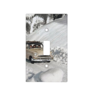 Retro vintage Car in the snow Light Switch Cover