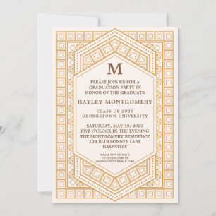 Retro Vintage Caramel Monogram Graduation Invitation