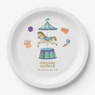 Retro Vintage Carousel Carnival Baby Shower Paper Plates