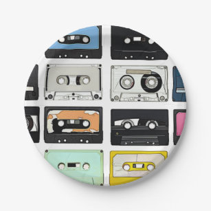 Retro vintage Cassette Mix Tapes art pattern Paper Plates